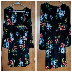 CUTE Floral Tie Neck Long Sleeve Tunic Dress